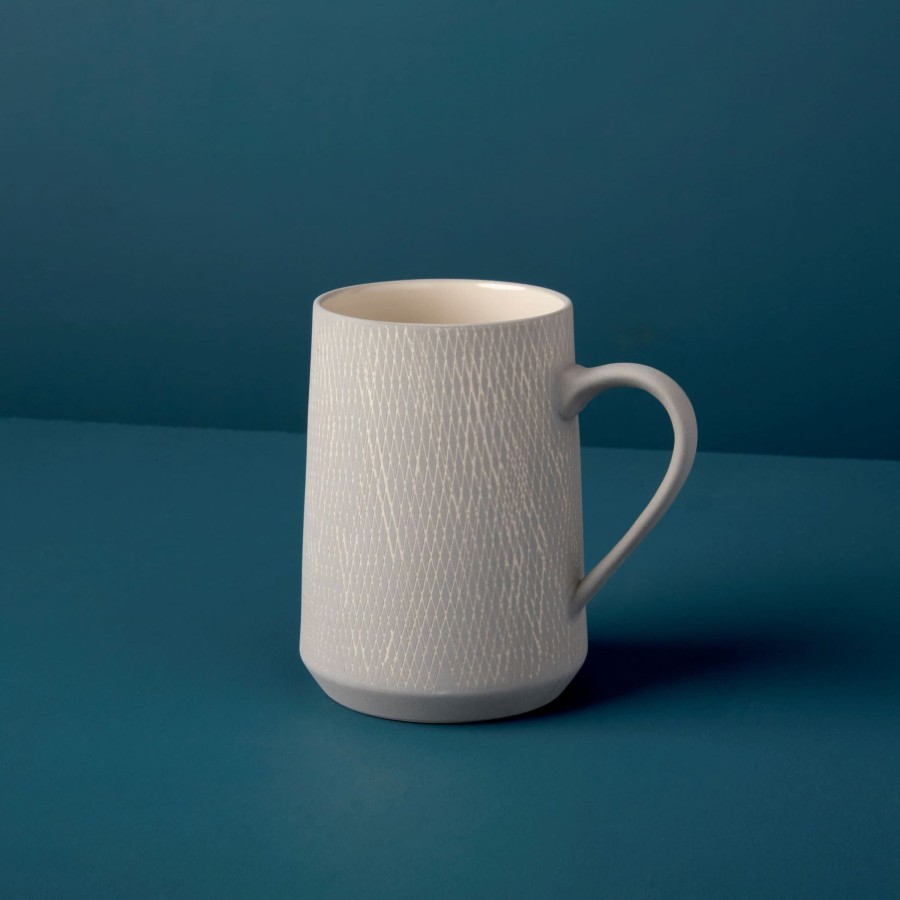 Drinkware Tea + Linen | Crosshatch Stoneware Mug, Silver