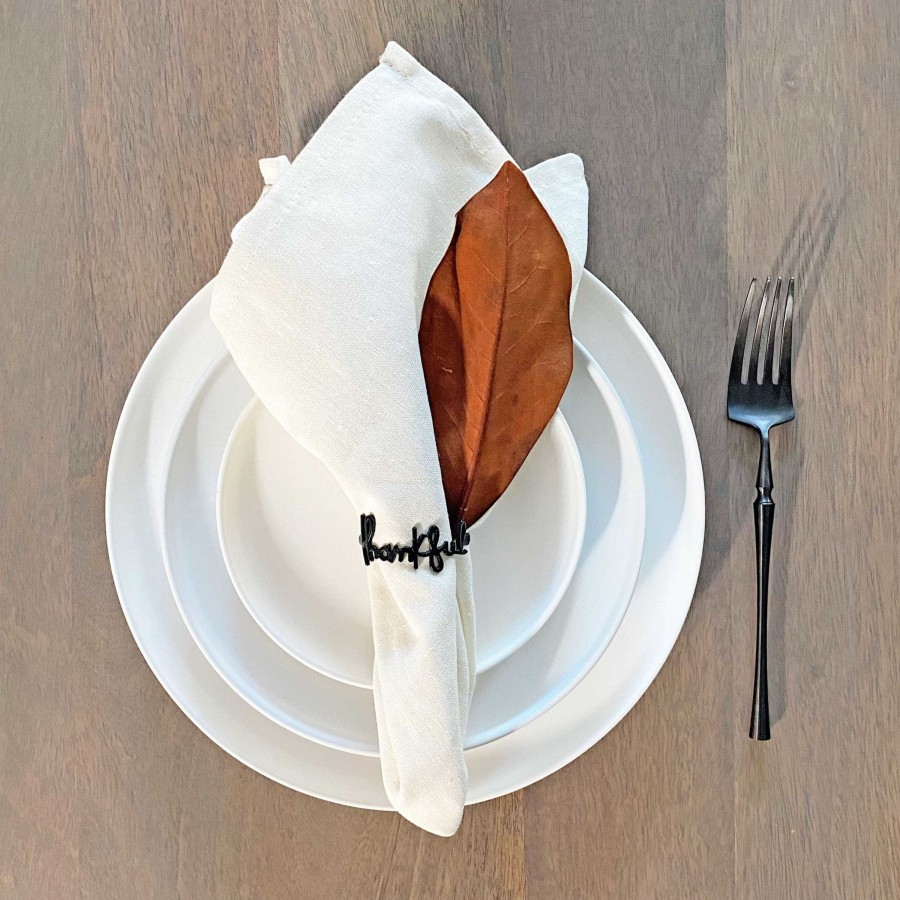 Table Linens Tea + Linen | Black Thankful Napkin Ring