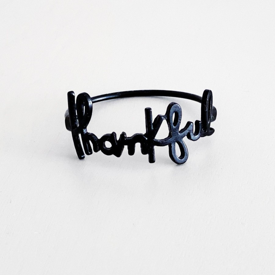 Table Linens Tea + Linen | Black Thankful Napkin Ring