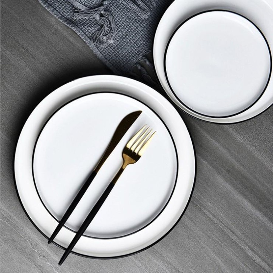 Dinnerware Tea + Linen | Milo Black Rim 8" Plates - Set Of 4