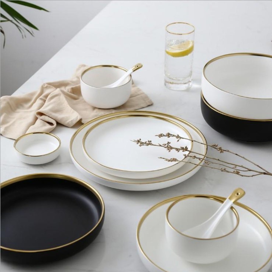 Dinnerware Tea + Linen | Metallic Rim Dinnerware Set