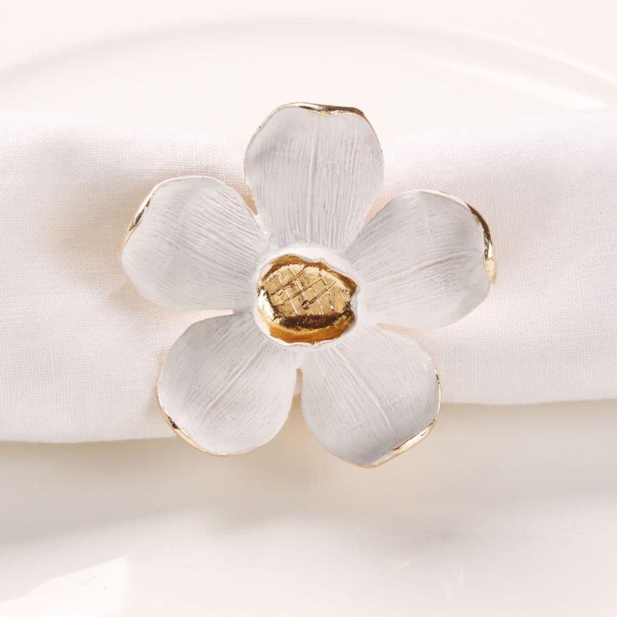 Decor Tea + Linen | Isla Flower Napkin Ring - Set Of 4