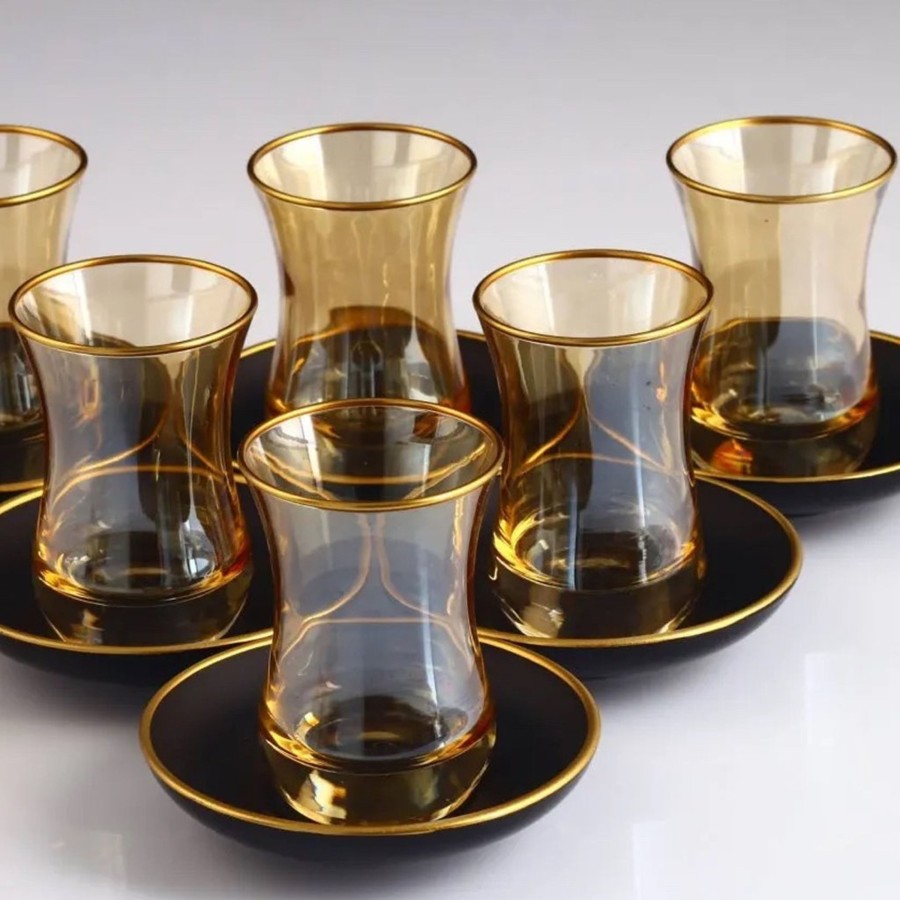 Drinkware Tea + Linen | Amber Turkish Tea Cups And Saucers