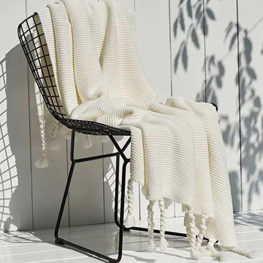 Pillows & Blankets Tea + Linen | Ivory Knit Throw Blanket