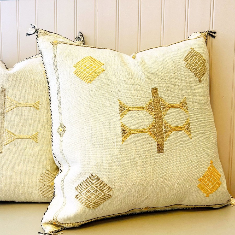 Decor Tea + Linen | Cactus Silk Pillow - Beige And Yellow