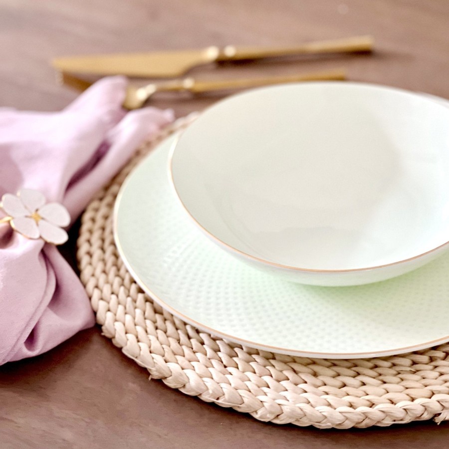 Dinnerware Tea + Linen | Camille Bone China Dinnerware Set - White/Pistachio