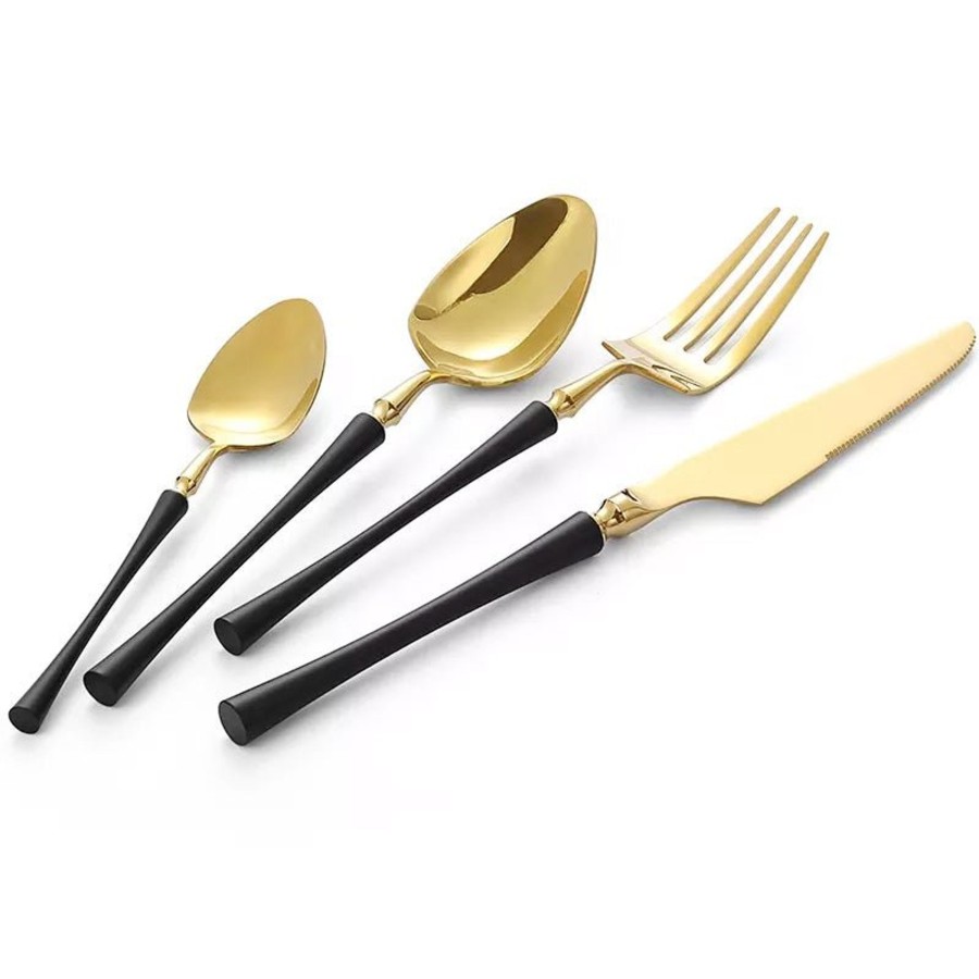 Flatware Tea + Linen | Laurel Flatware Set - Black And Gold