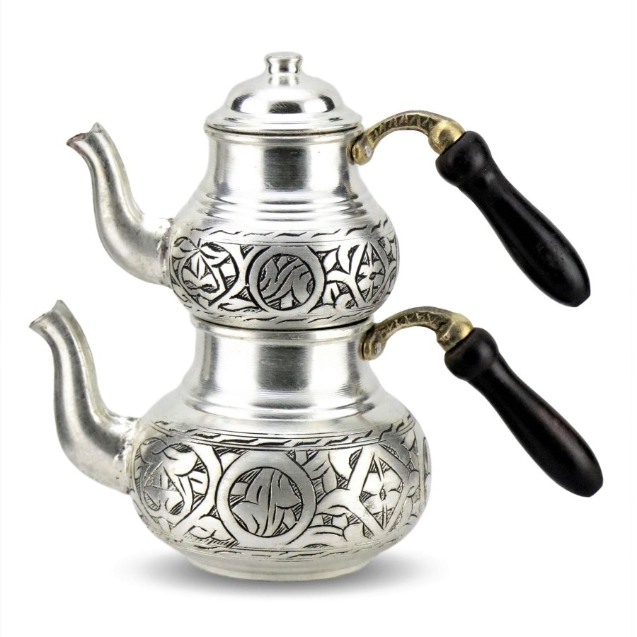 Drinkware Tea + Linen | Silver Turkish Double Teapot