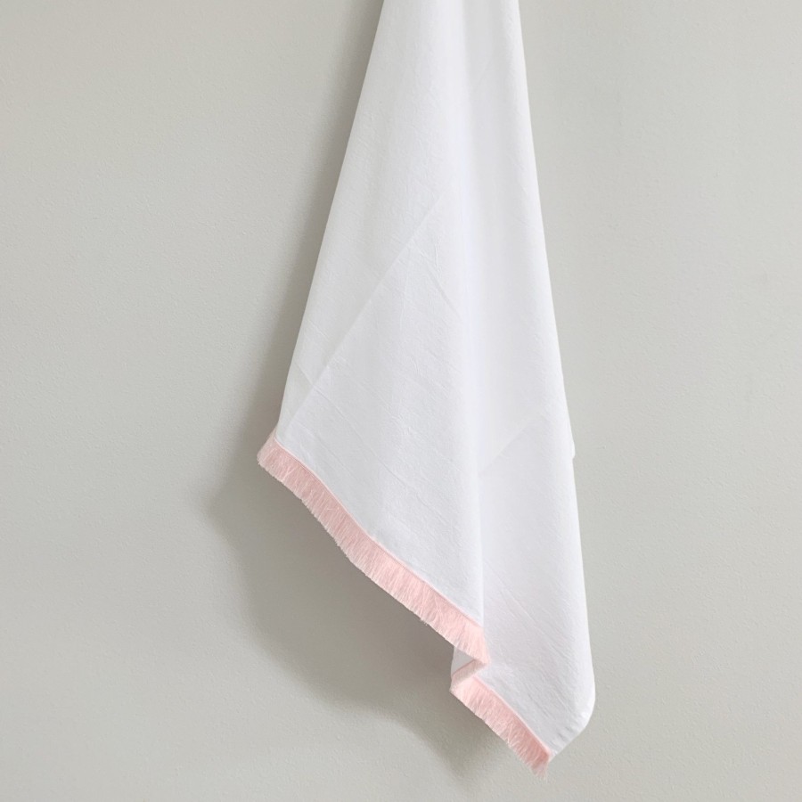 Tea Towels Tea + Linen | Pink Fringe Tea Towel