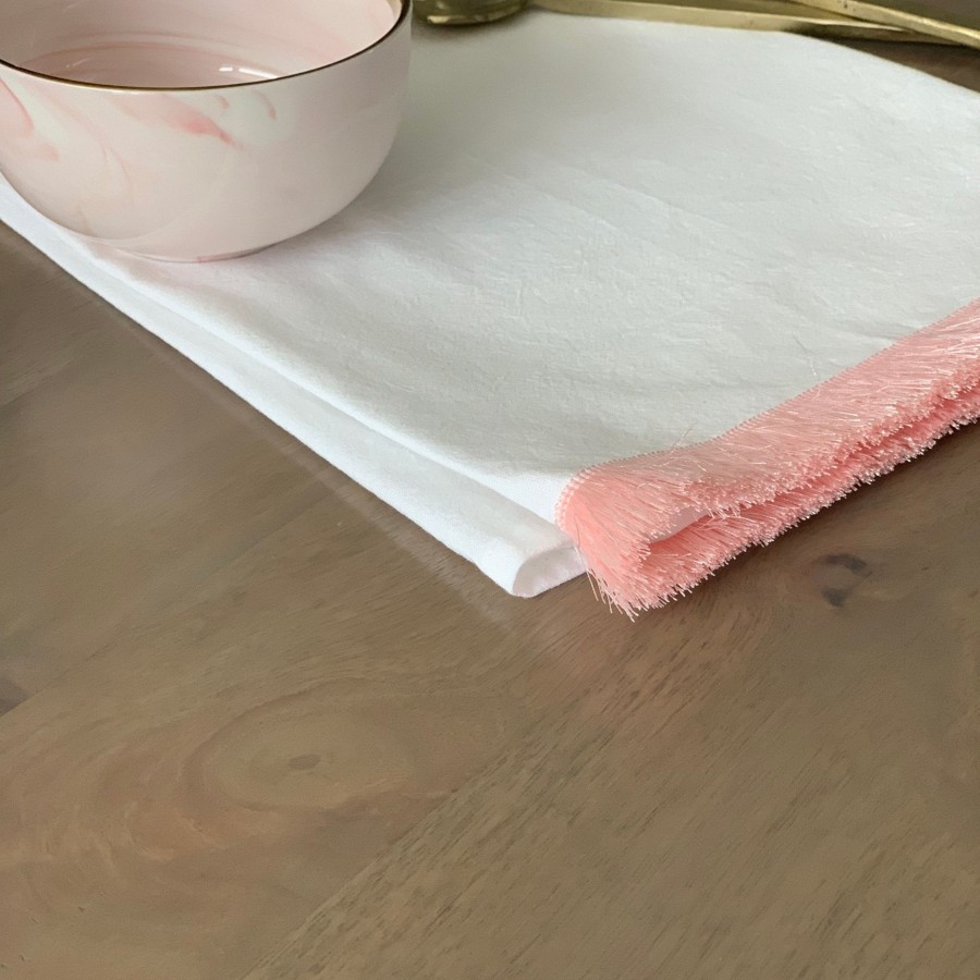 Tea Towels Tea + Linen | Pink Fringe Tea Towel