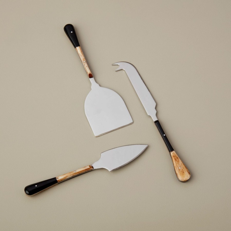 Kitchen Tea + Linen | Horn Paneled Stainless Cheese Set