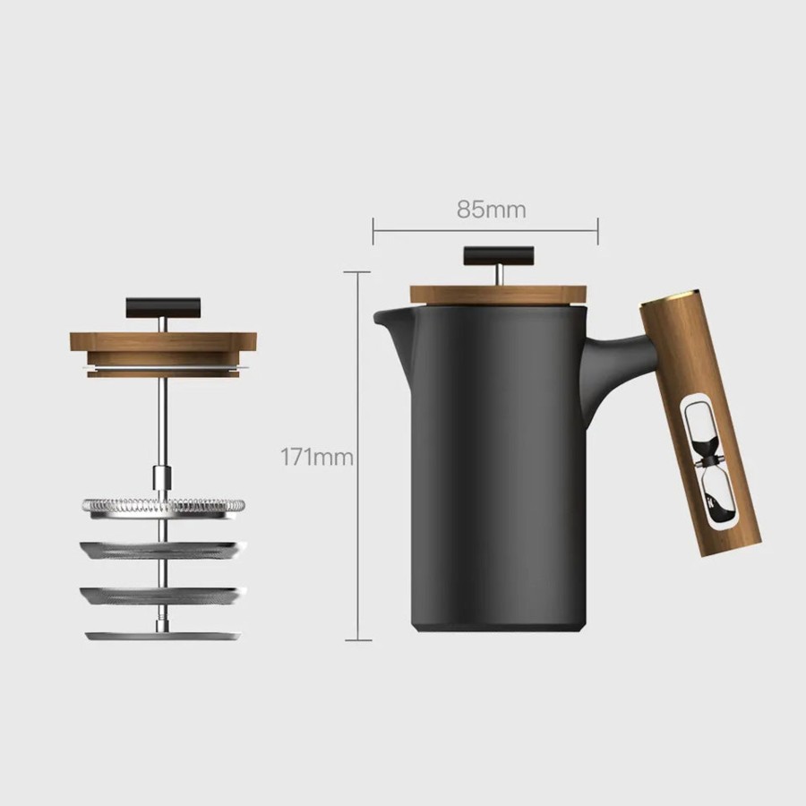 Drinkware Tea + Linen | Ceramic French Press With Timer - Matte Black