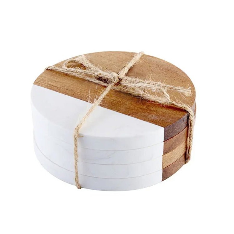 Drinkware Tea + Linen | Round Wood And Marble Coaster