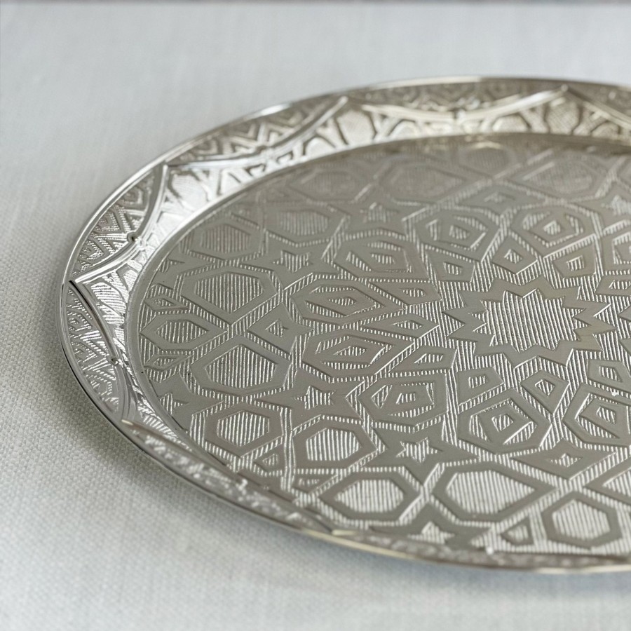 Serveware Tea + Linen | Silver Geometric Serving Tray