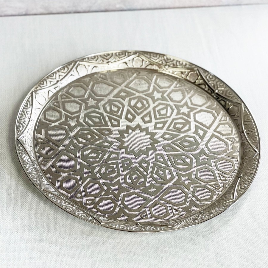 Serveware Tea + Linen | Silver Geometric Serving Tray