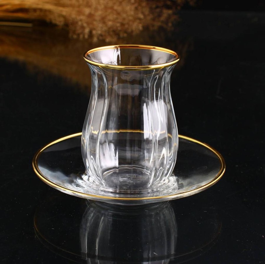 Drinkware Tea + Linen | Gold Rim Tea Cups - Set Of 6