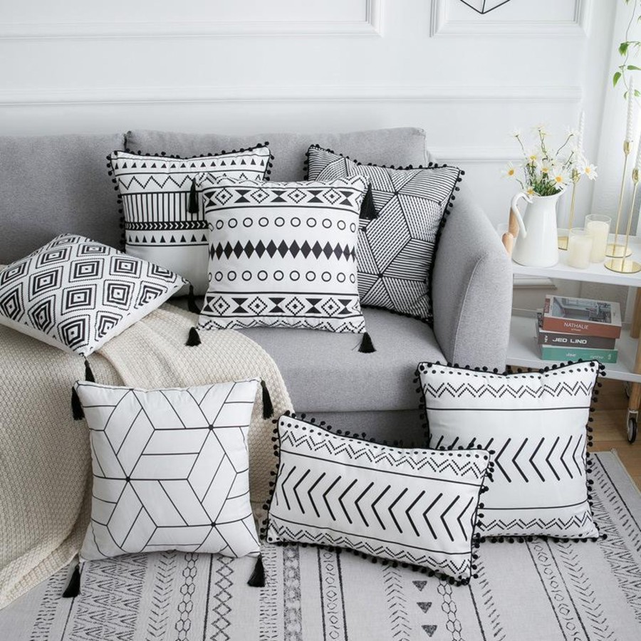 Pillows & Blankets Tea + Linen | Black And White Geometric Pillow Covers