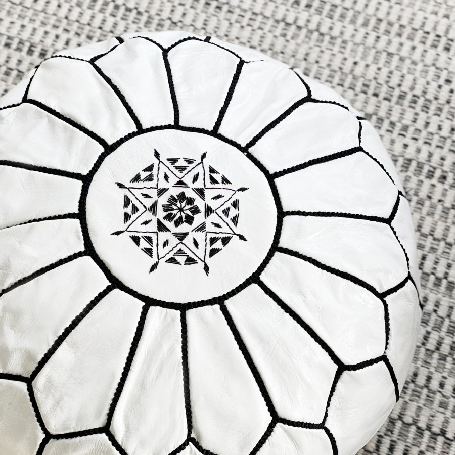 Decor Tea + Linen | Black And White Moroccan Leather Pouf