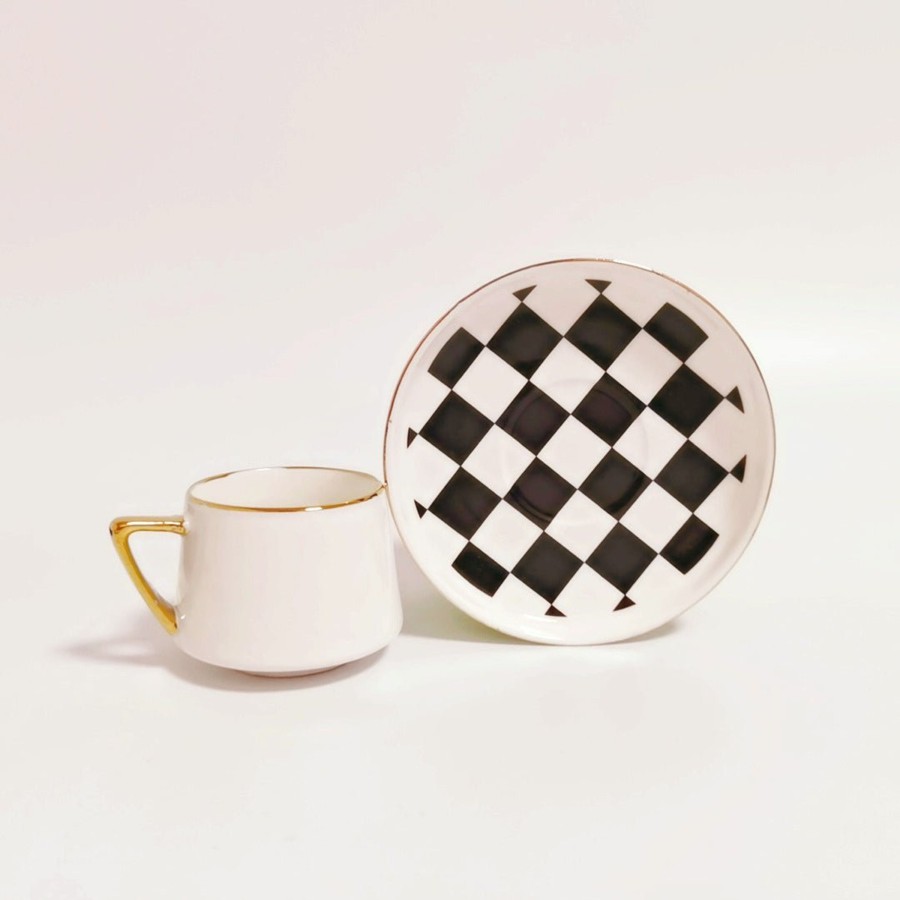 Drinkware Tea + Linen | Checkered Espresso Cups - Set Of 6