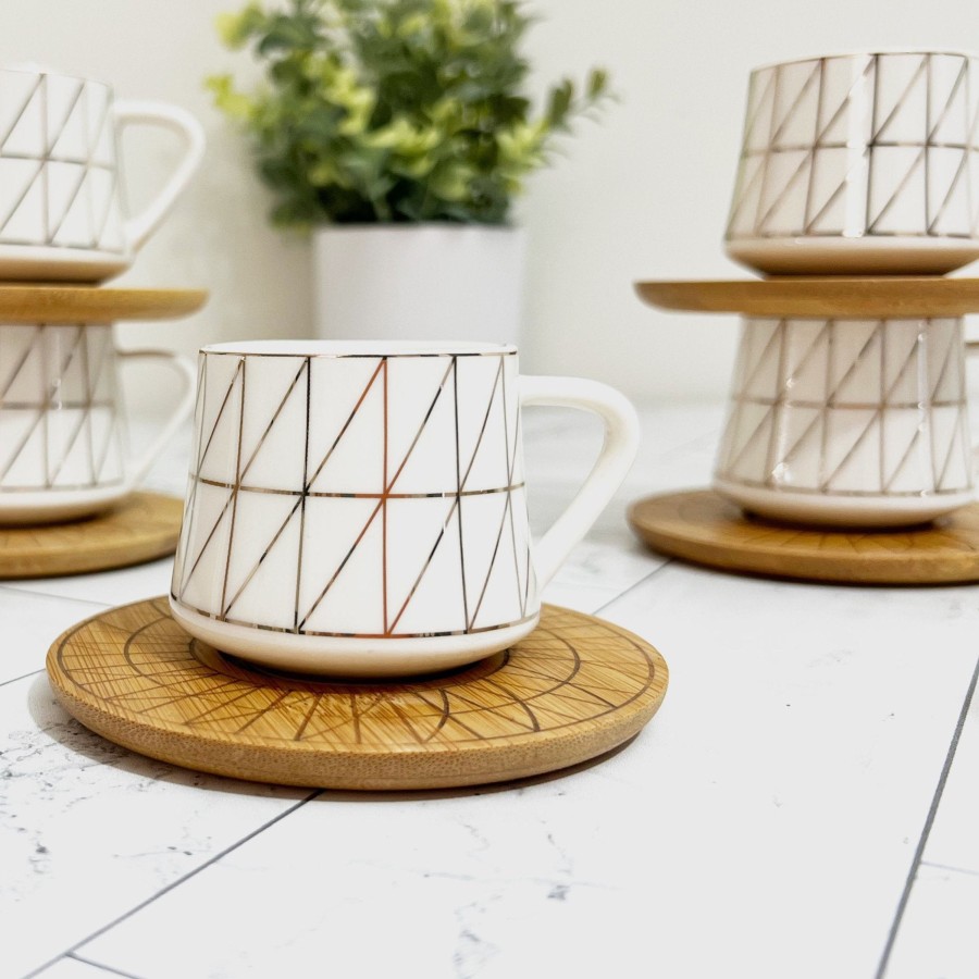 Drinkware Tea + Linen | Gold Geo Coffee Cups - Set Of 6