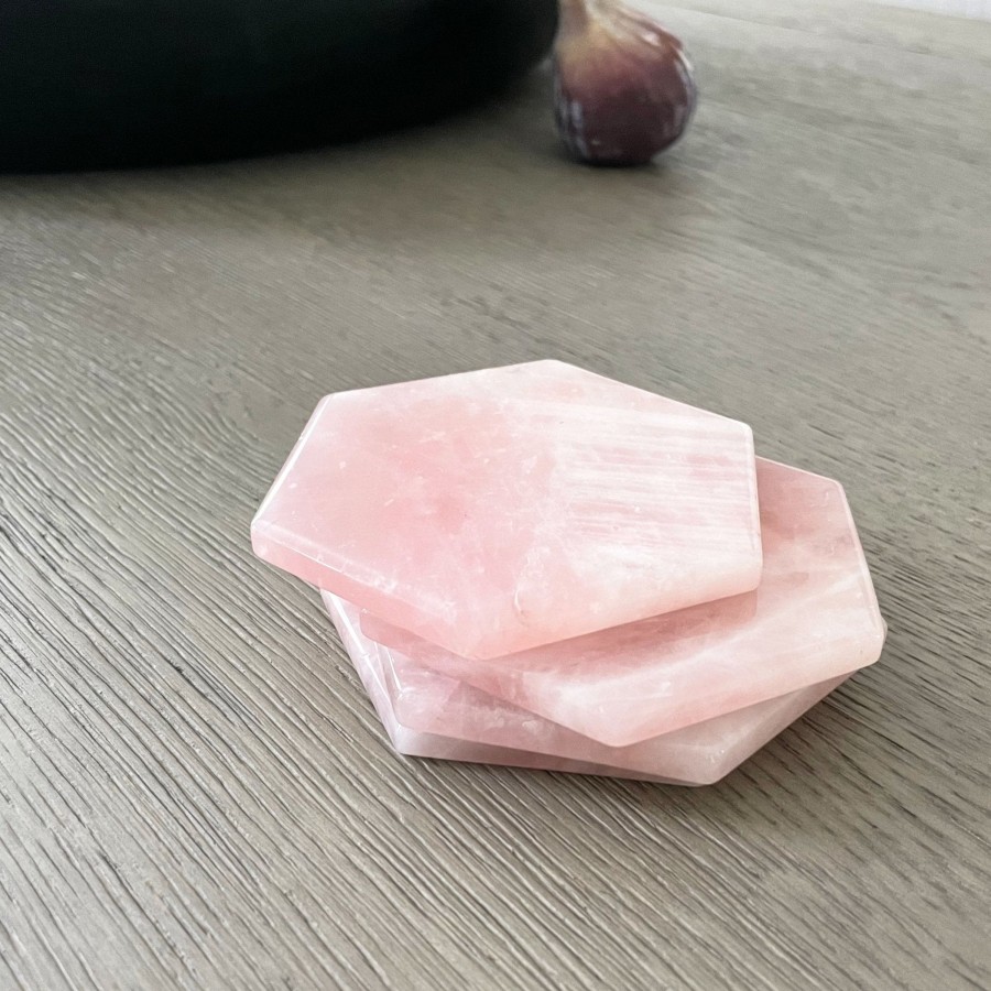 Drinkware Tea + Linen | Rose Quartz Hexagon Coasters - Set Of 4