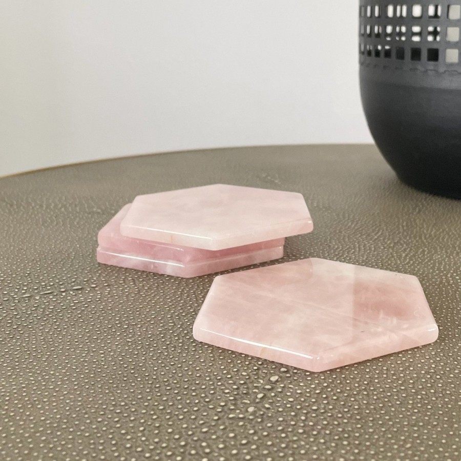 Drinkware Tea + Linen | Rose Quartz Hexagon Coasters - Set Of 4