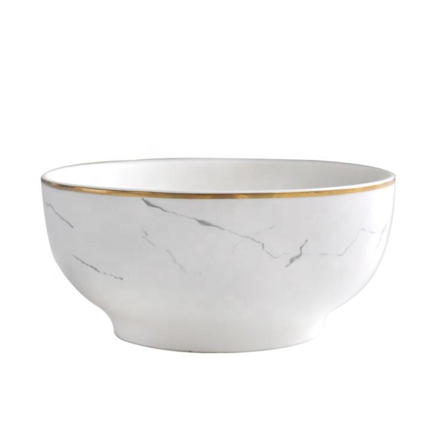 Dinnerware Tea + Linen | Marble And Gold Rim Bowl