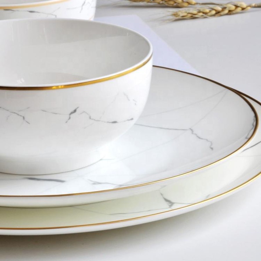 Dinnerware Tea + Linen | Marble And Gold Rim Bowl