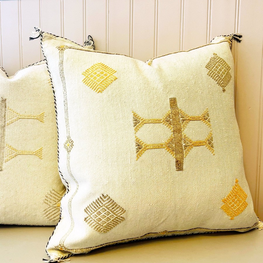 Pillows & Blankets Tea + Linen | Cactus Silk Pillow - Beige And Yellow