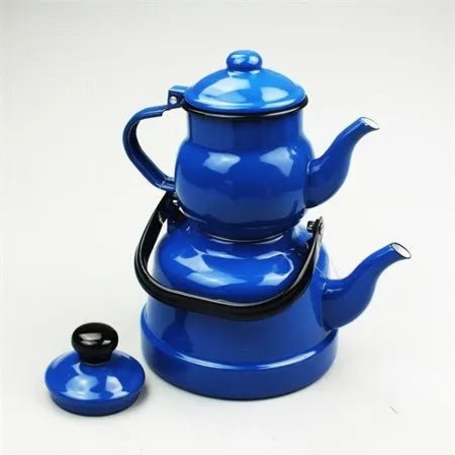 Drinkware Tea + Linen | Retro Enamel Double Tea Pot