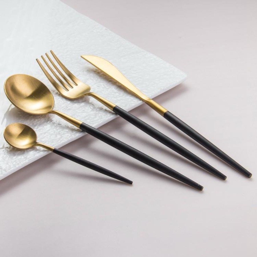 Flatware Tea + Linen | Altin 6 Piece Flatware Set - Black And Gold