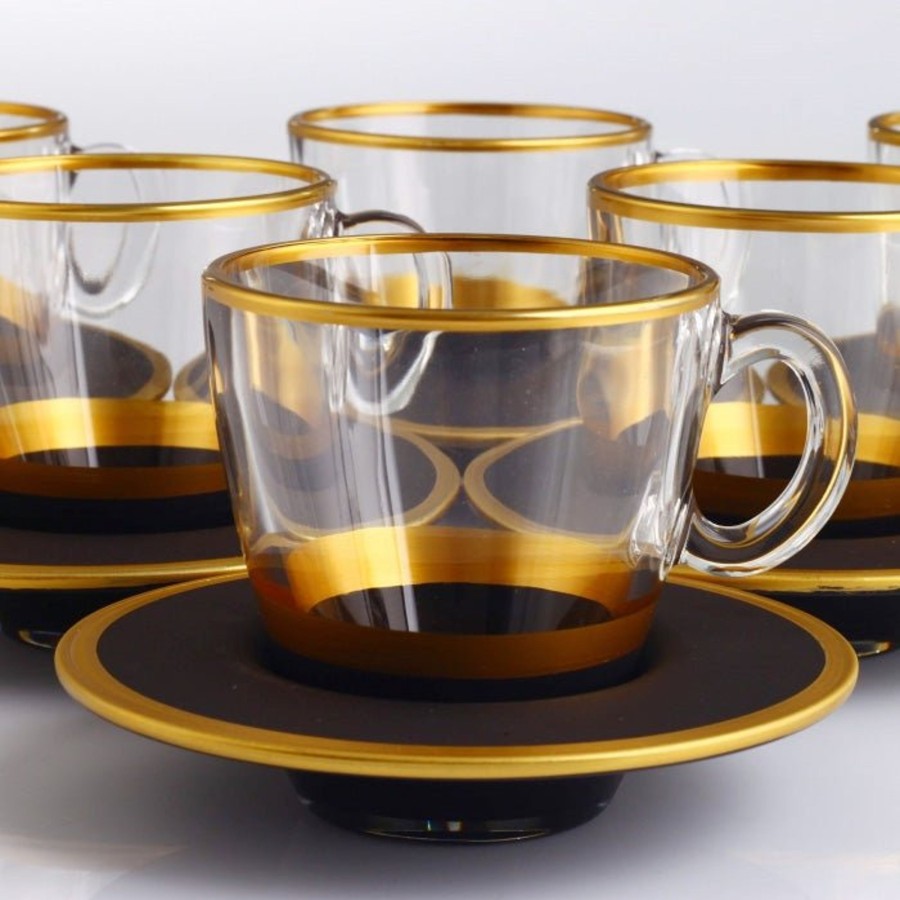 Drinkware Tea + Linen | Organic Dyed Black And Gold Coffee Set