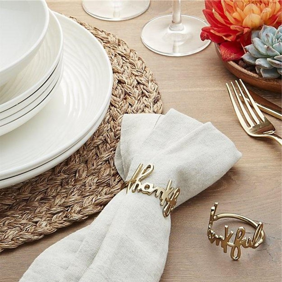 Table Linens Tea + Linen | Gold Thankful Napkin Ring