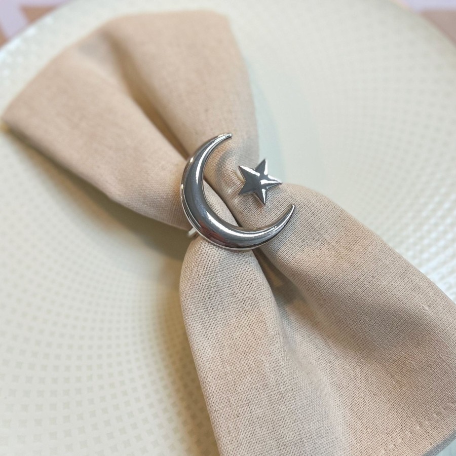 Table Linens Tea + Linen | Crescent Moon And Star Napkin Rings