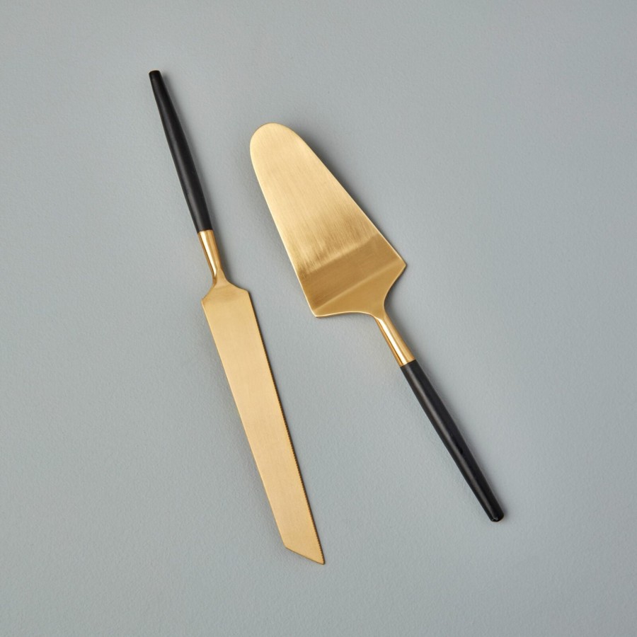 Serveware Tea + Linen | Black & Gold Cake Lift & Knife Set