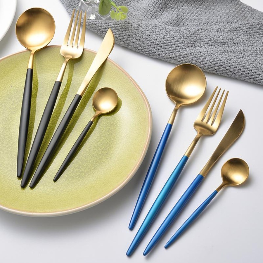 Flatware Tea + Linen | Mavi 4-Piece Flatware Set - Blue & Gold