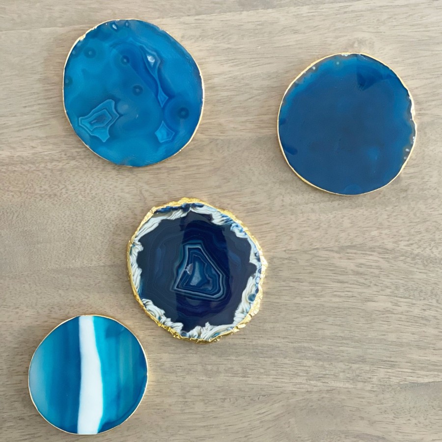 Drinkware Tea + Linen | Blue Agate Coasters - Set Of 4